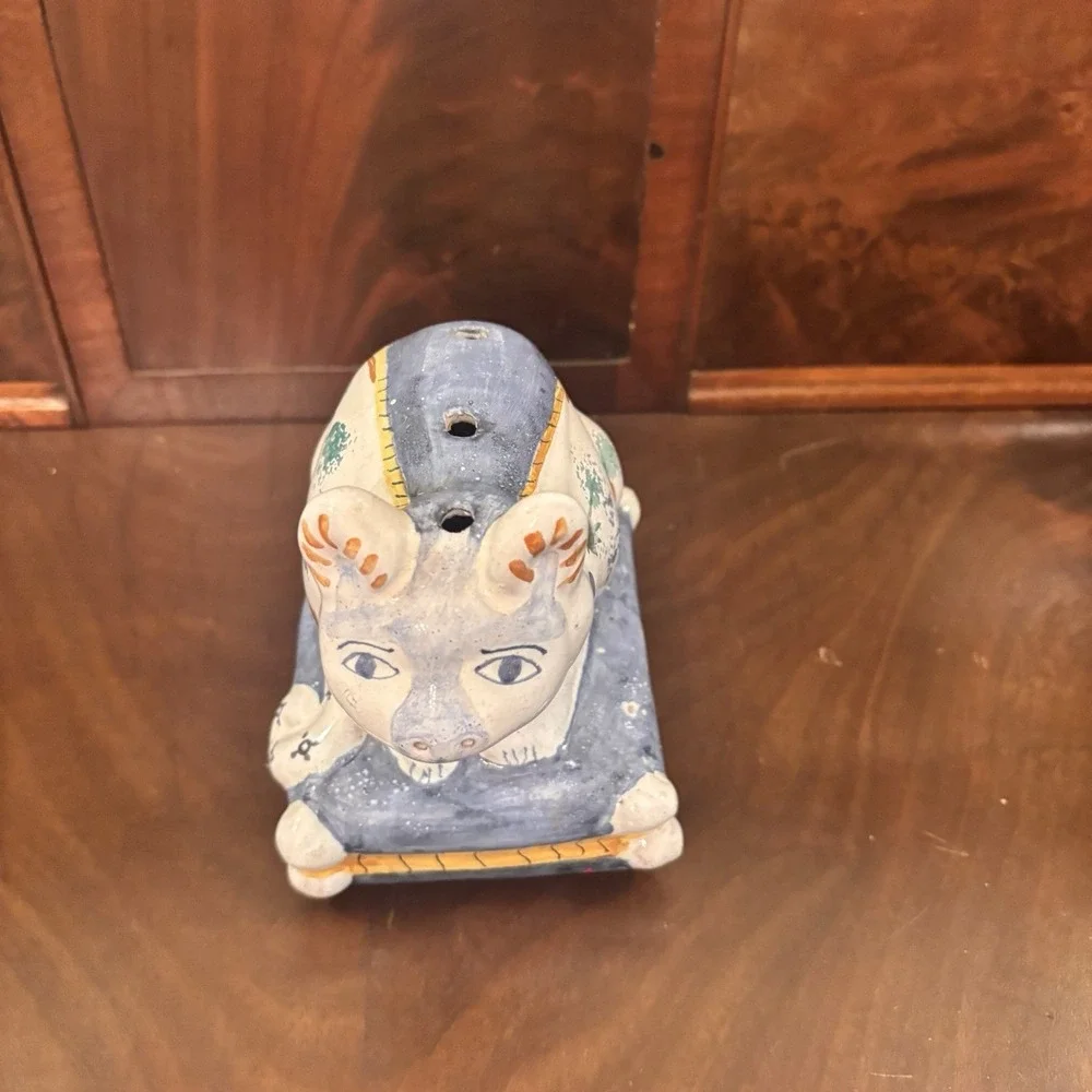 Vintage Portugal Pottery Cat Flower Frog Bud Vase Primitive Folk Art Signed 5